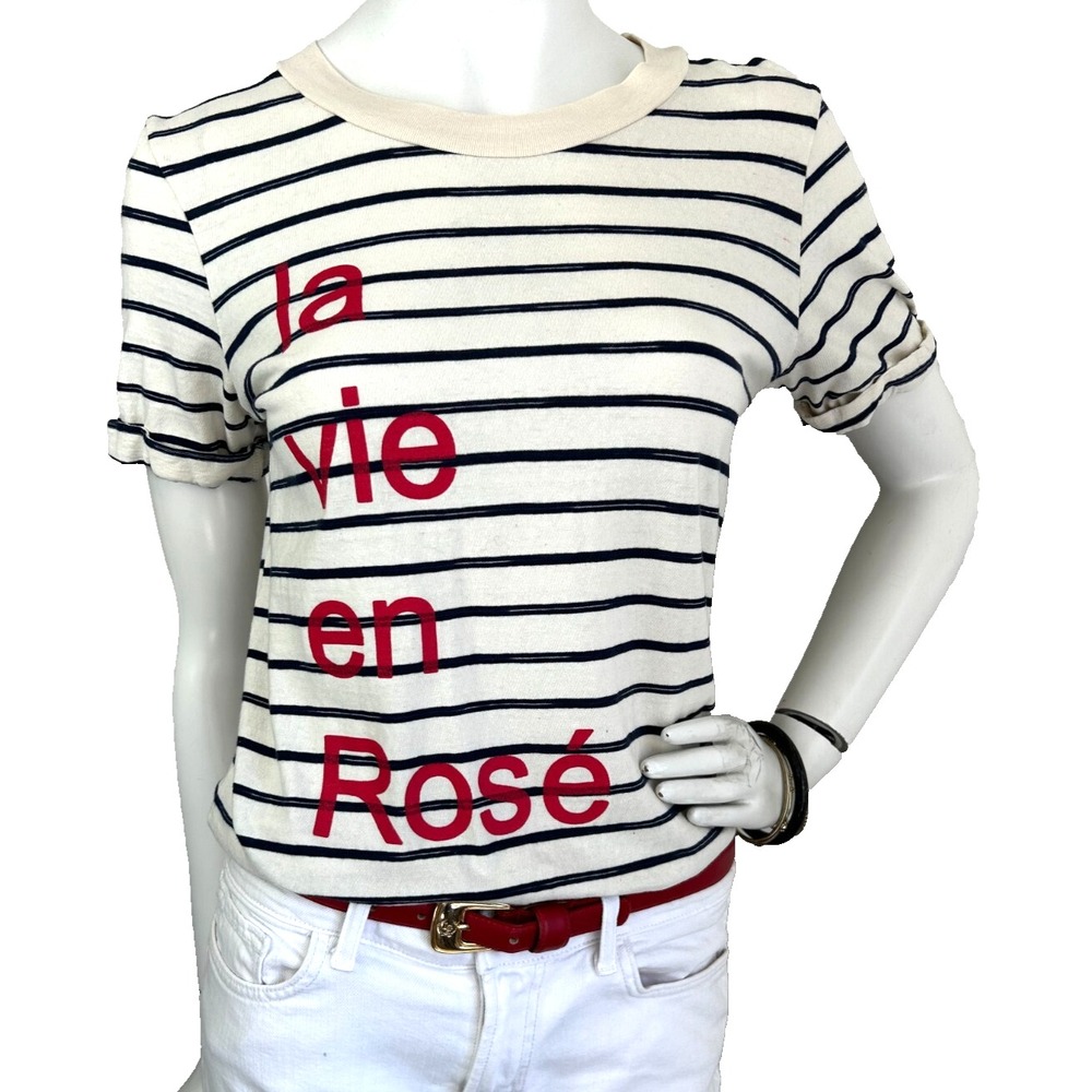 Sol Angeles Anthropologie La Vie En Rose Striped Graphic Tee French Girl Ecru XS